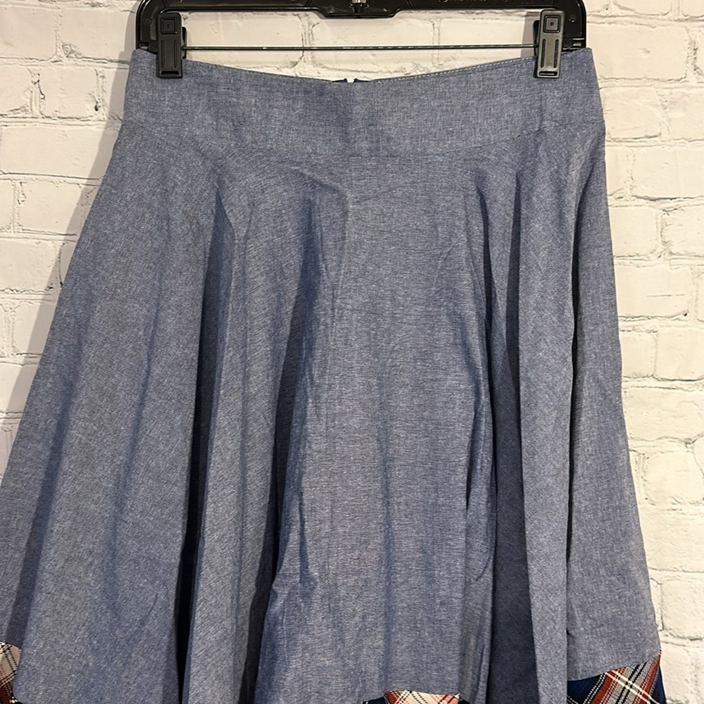Oddy denim and plaid look handkerchief hem skirt - Picture 2 of 8